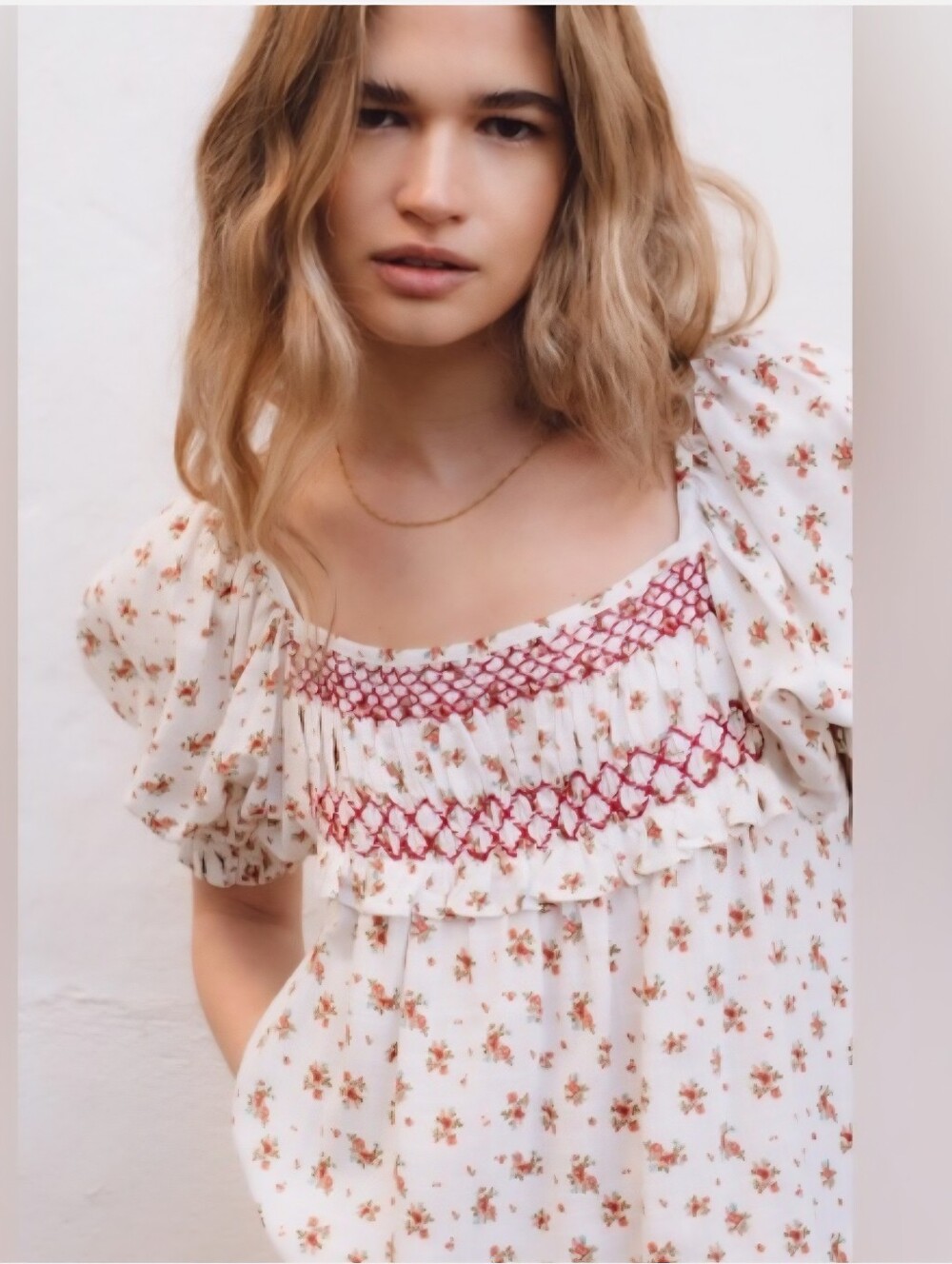 NWOT SOMNER FRIDA ECRU Floral Smocked Babydoll Top - Rust Floral Print - Picture 5 of 5